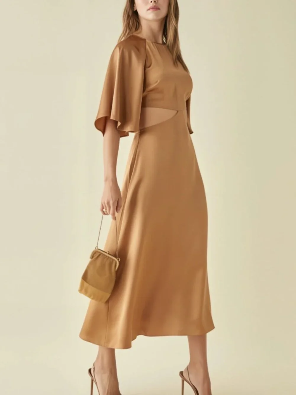 NWT Reformation Noemi Midi Silk Dress US2 Copper Cut Out Cocktail Party - Picture 1 of 10